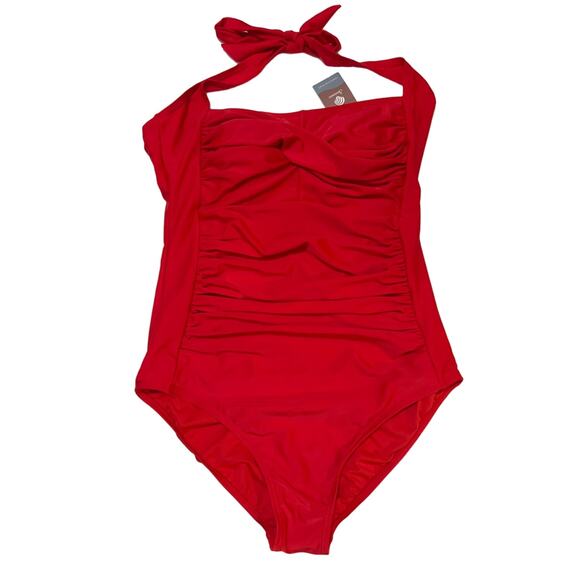 Tummy Control Halter Ruched Push Up Slimming One-Piece Swimsuit NWT Size M - Picture 3 of 8